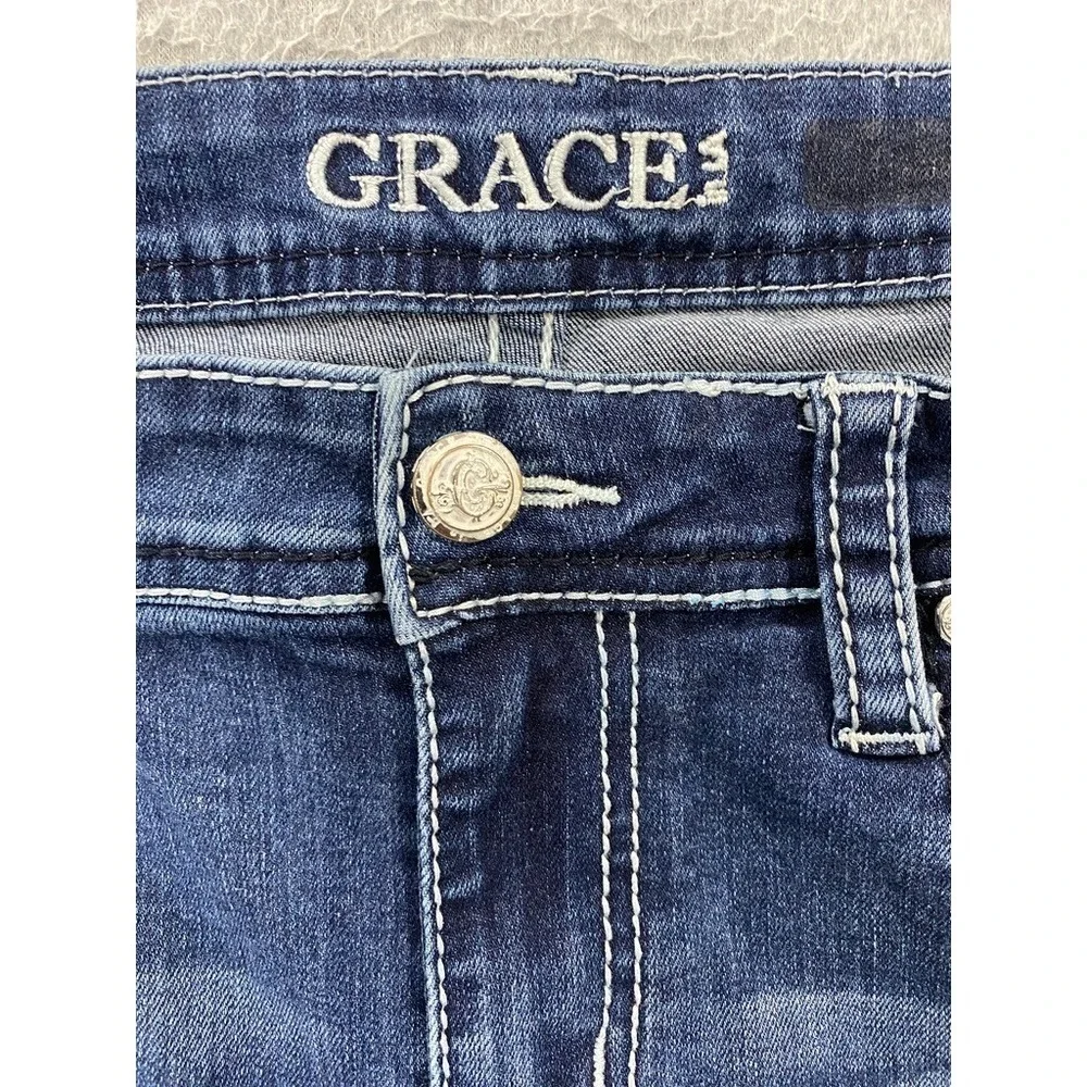 Grace In LA Womens Size 14 Denim Jeans w/Embroidery Cross Pockets Bling Studs